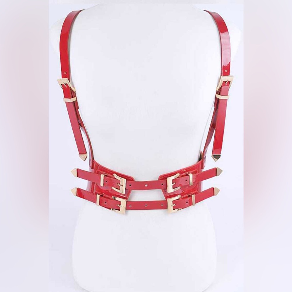 Plus Size Stallion Western 2 Red Vegan Leather Corset Harness Statement